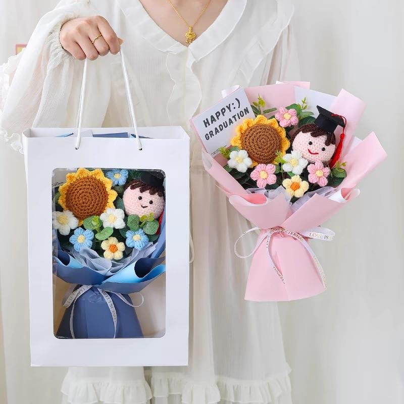成品仿厂家直供真毛线花向葵日花泡芙束成人礼毕业季礼学物送中高