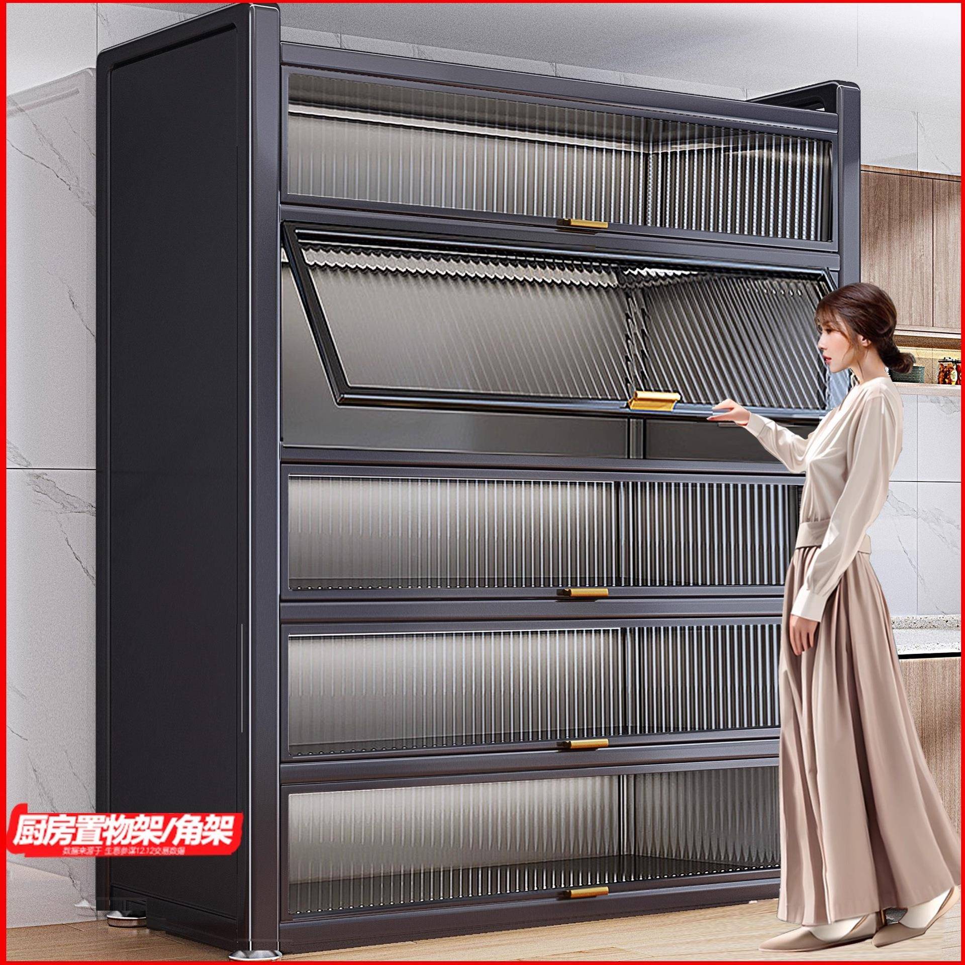 厨置物架落地多房层收纳柜子SOM微波炉家用带能门多功橱柜收纳物