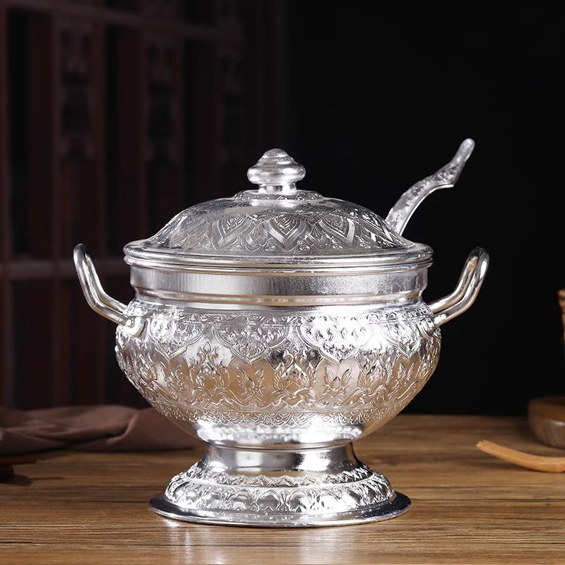 冬阴功汤锅饭锅高脚双耳锅锡锅泰式餐具器皿盛器厨房用品泰国饭桶