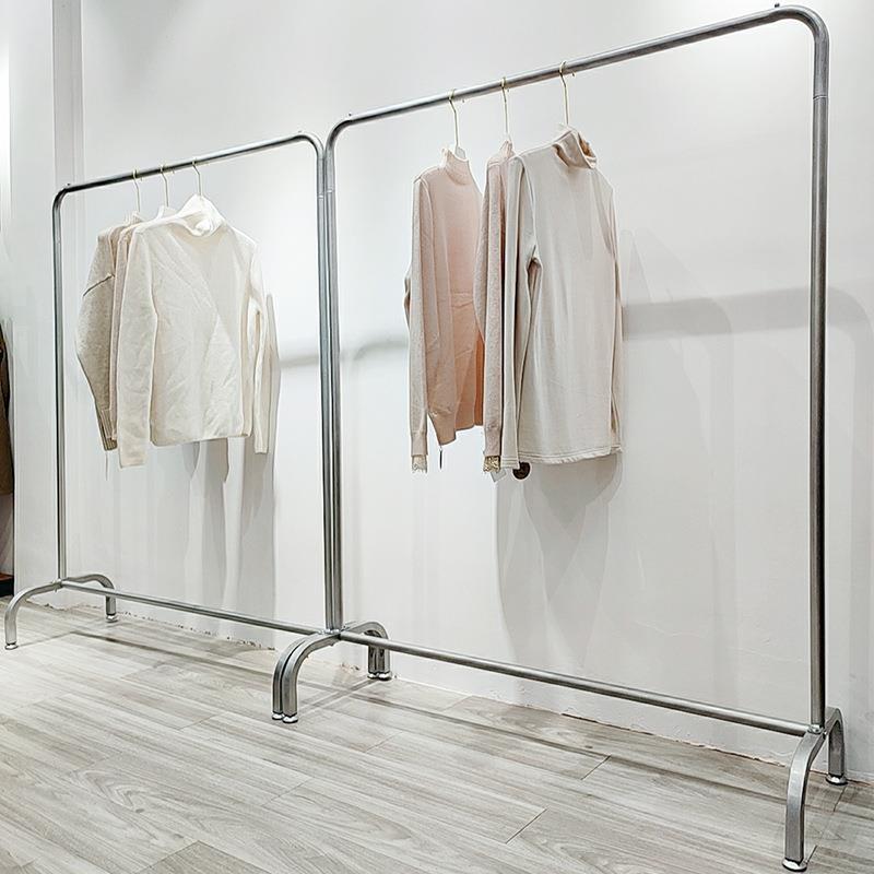 银色服装店展示架落地式挂衣架男女童装店侧挂中岛衣服架龙门架
