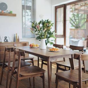 北欧樱桃木桌子黑胡桃木实木餐桌小户型白橡木餐桌椅组合