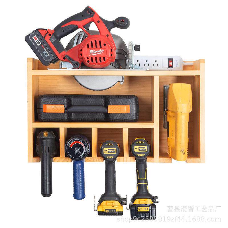 电动工具收纳器钻孔充电架存储壁挂架实木无线钻孔工具收纳整理架