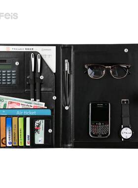 商务办公多功能真皮文件夹封面风琴卡位磁扣计算器文件夹可印log