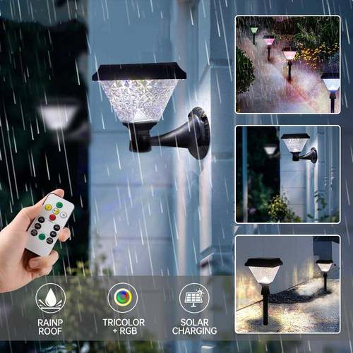 太阳能壁灯景观灯10W遥控光感RGB三色草坪灯户外防水地插灯