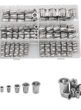 180PCS盒装不锈钢铆螺母M3-M10组合平头竖纹拉铆螺母组合