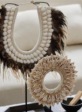 现代简约手工壳毛白色圆形件样板间RHR贝客厅玄羽关桌面艺术摆装