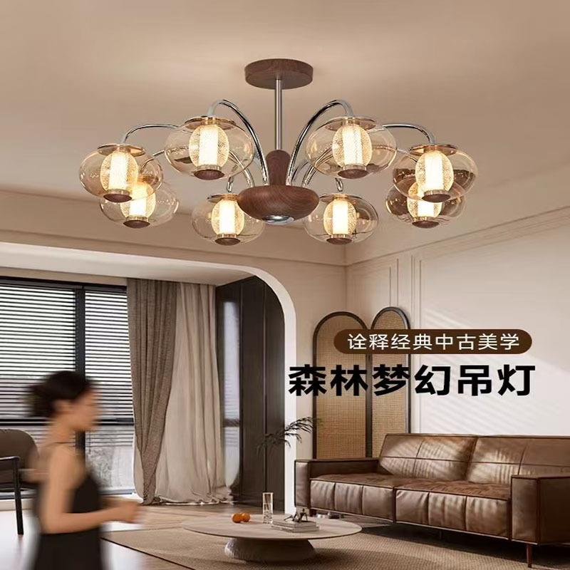 法式中古客厅吊灯主复风古1072高025新款胡桃木色大厅灯级氛围感