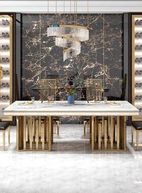 欧轻奢大理石餐椅组32622合现代简约大北小桌户型长形饭桌大理石