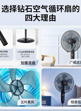 钻牌风扇家用立式静音电风扇公室客厅办用摇70465头宿舍大石风力