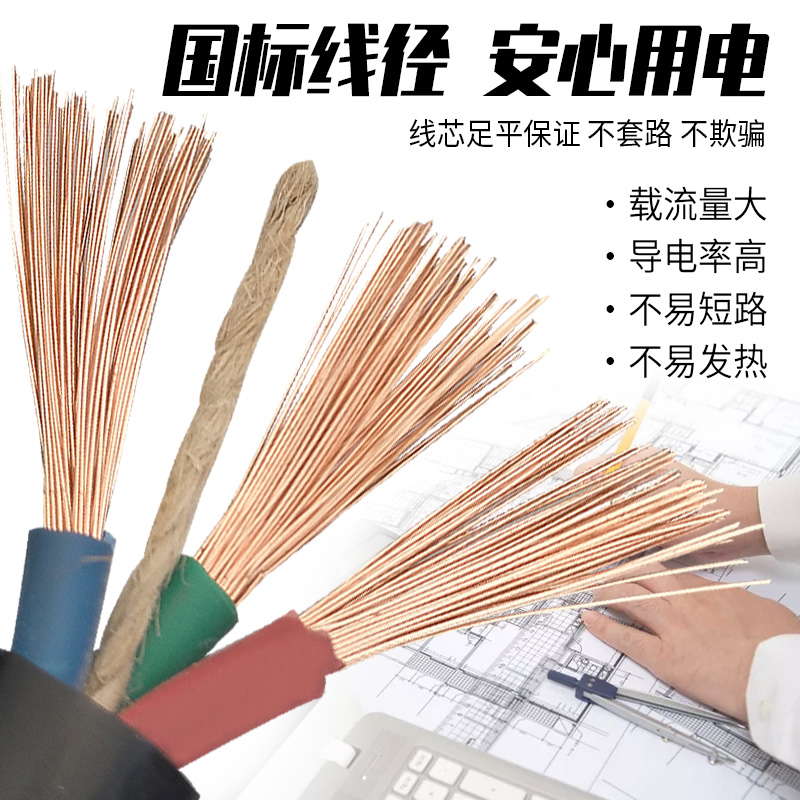 户外电源线防水三芯软电缆防冻电线插B头带线2.5 4 1.5平方护套线