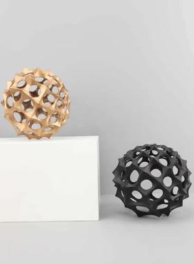 现简0239约北欧金属镂空圆室球件样板间办摆公书房书桌轻奢软代装