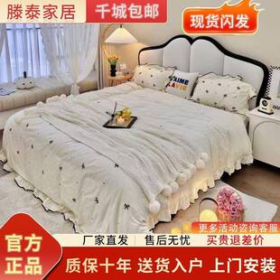 法式简奶油复古蝴UVM蝶现代约双大气轻奢双床人公人主婚床