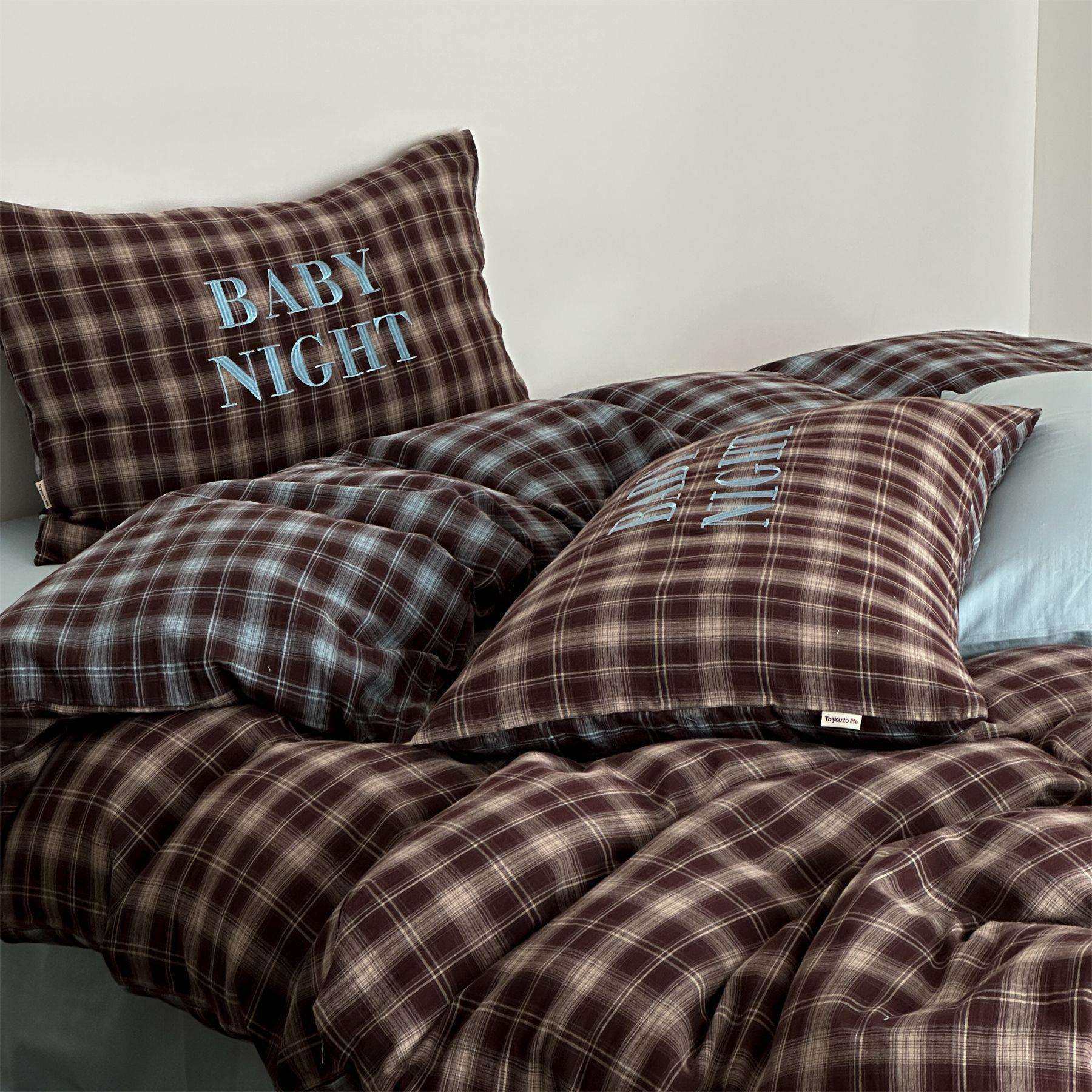 法式复古格子字母刺绣全棉色织双层纱四件套松式水洗软糯透气床品,农用物资,其他肥料,淘宝优惠券,粉丝福利购,淘宝优惠卷