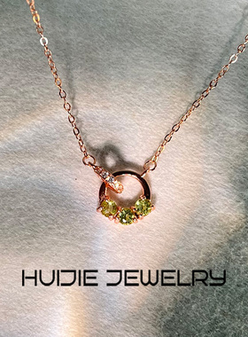 汇洁珠宝橄榄石s925银锁骨链