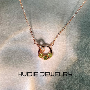 汇洁珠宝天然橄榄石s925银项链女小众轻奢气质百搭锁骨链