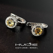 汇洁珠宝天然黄水晶耳环女s925银轻奢高级感镶钻耳饰法式 耳扣礼物