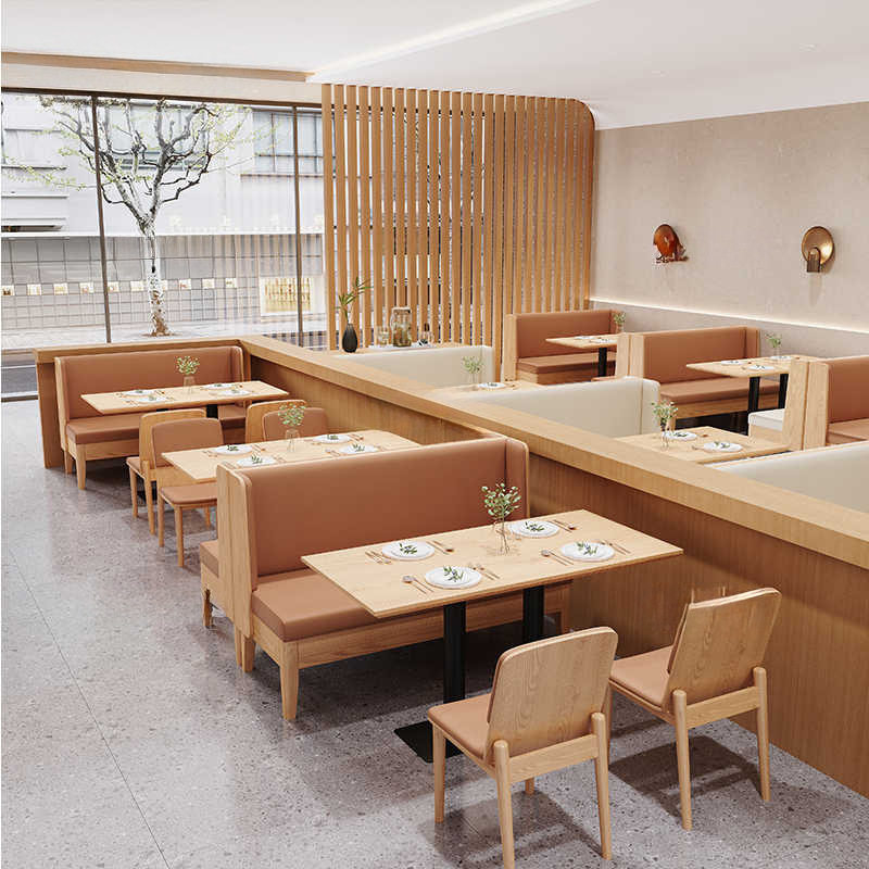 日料餐厅桌椅组合奶茶店西餐厅实木卡座咖啡厅甜品店沙发桌椅组合