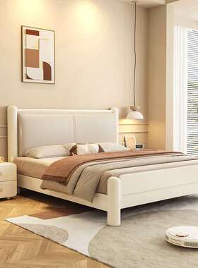 法式奶油风白色1.8m实木床简约现代主卧1.5m双人床小户型储物婚床