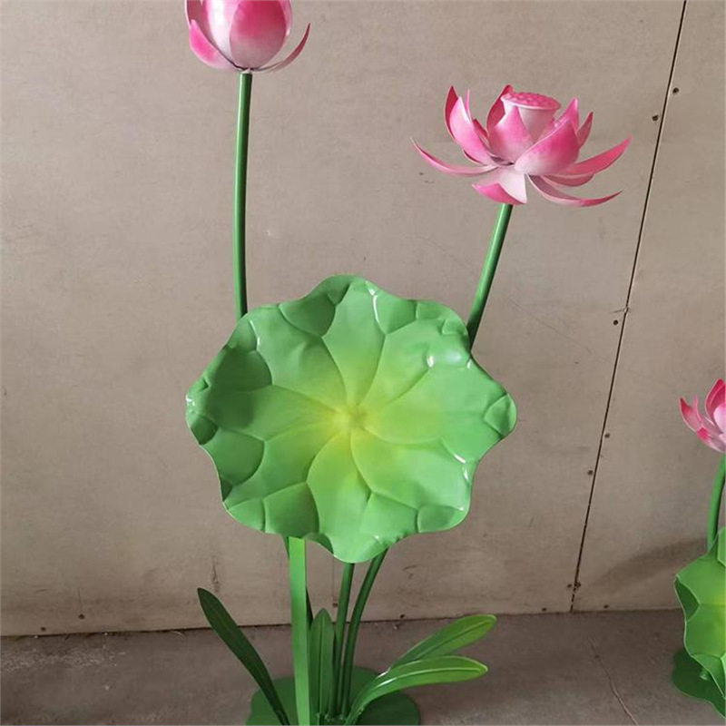 绿色荷花荷叶室内金属莲叶装饰摆件鱼池水景铁艺创意软装真景观