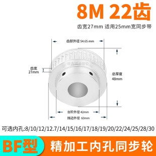 同步轮8M22齿宽27内孔8 1819同步带轮套装 定做