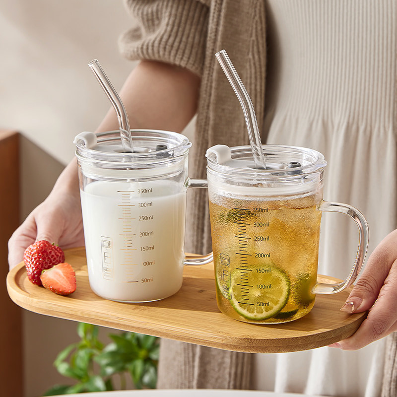 玻璃牛奶杯微波炉可加热刻度吸管杯子女生喝水饮料豆浆咖啡早餐杯