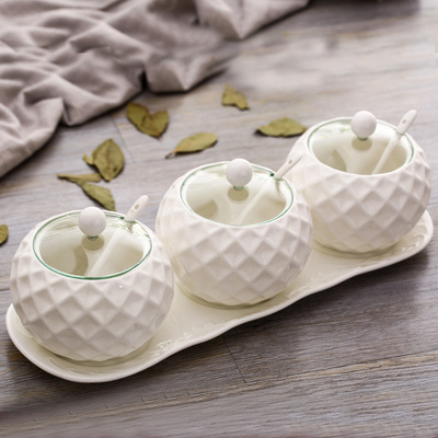 皓远调料盒 陶瓷调味罐 调味瓶三件套装欧式创意盐缸 大号1斤装