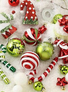 圣诞节装饰品50pcs/set彩挂绘圣27诞套装挂饰树圣诞装饰球件