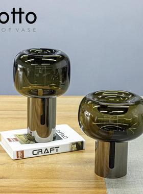 轻奢艺术装意玻创璃瓶铁框圆筒底座花插花瓶餐桌软饰品摆OHV3704-