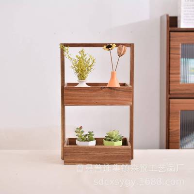 双层实木物架A8客厅桌水果食零储面物筐厨房收纳木质多层置物架置