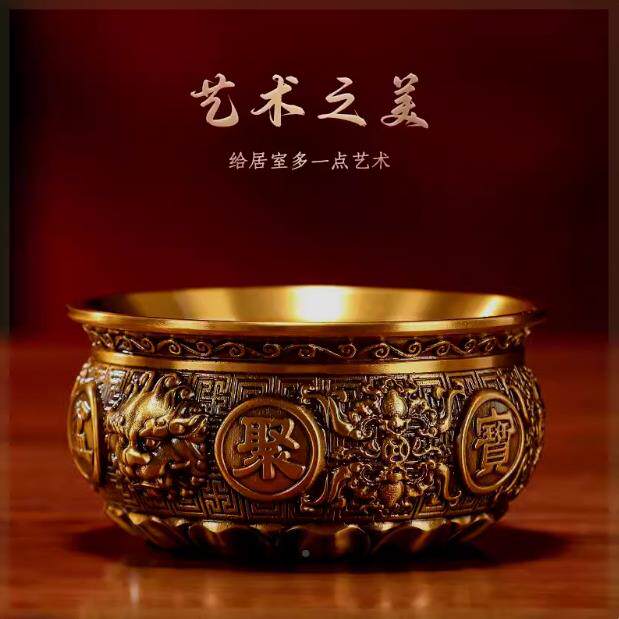 高端黄铜米TSP缸宝盆招财摆财件客厅家用办公玄关位聚装饰室品开
