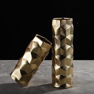 创瓷意电金镀色陶花瓶欧轻奢现北AUG代家居客厅摆件花器样板间饰