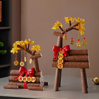 创意喜庆木财树乔迁摆新件年招财礼物发店铺柴公司前JD063台玄关