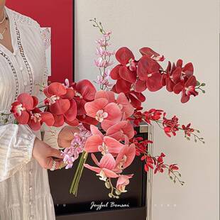 乔居蝴蝶兰仿真花盆栽假花迁花装束年宵花结婚新扮布置蝶兰-红装