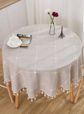 日式形仿棉麻咖啡绣花格子桌布文64465艺圆桌茶艺几圆餐桌布长方