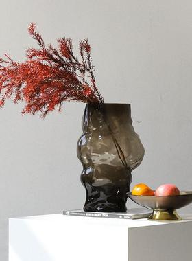 美式复咖色异形璃花瓶客厅卧古家室桌面摆放插花花BX69-5SH玻器居