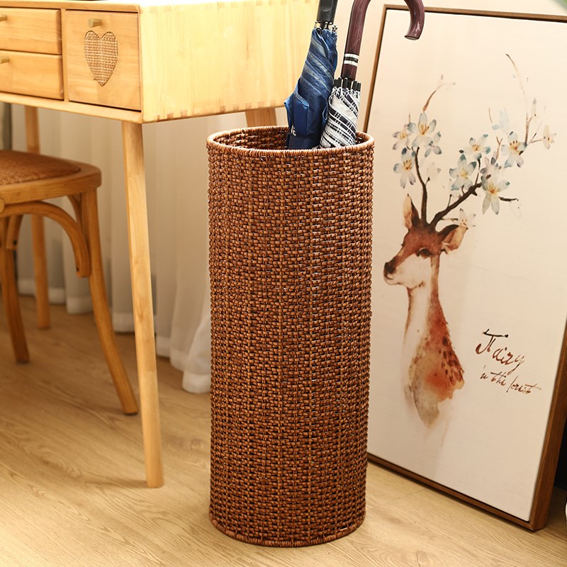 仿藤编雨伞架家i用酒店雨伞桶门口放伞置物架圆形高复古字画收纳