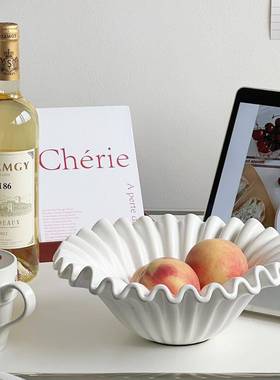 简约桌现代波浪果黑色水盘中果盘法式古ali-8091果碗餐茶几桌面收