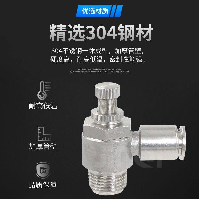 气动304不锈钢气管接头调速单向限流气缸节流阀SL6-01/8-02/10-03