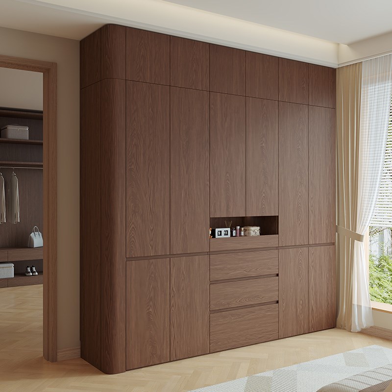 橡木定制全实木圆弧衣柜新款2x025爆款中古风家用卧室分段式大衣