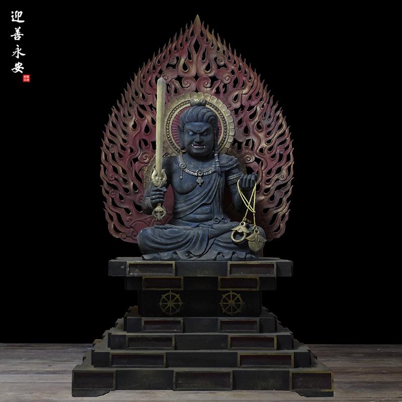 不动明王唐密造像大全纯手工香樟木雕刻彩绘贴金仿古摆件定制厂家