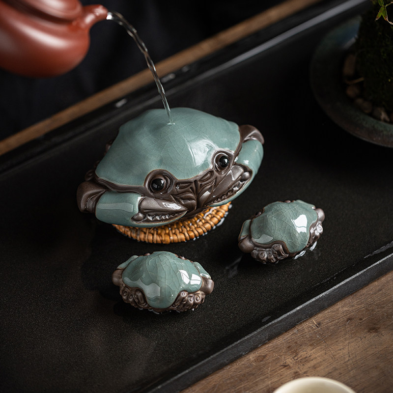 精品哥窑大螃蟹茶宠摆件创意茶室茶台桌面装饰品茶道配件可养茶玩