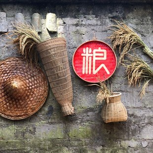 五谷丰登丰收情景墙饰乡村振兴农家乐农具复古挂件田园五谷装饰品