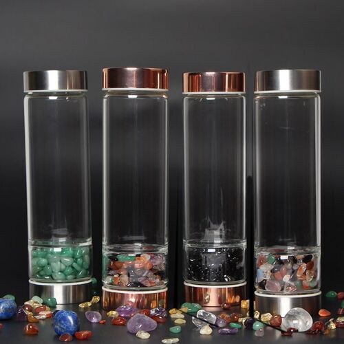 宝石天然水晶杯圆形子水瓶水樽玻璃杯能便携碎石透明宝茶矿原矿量