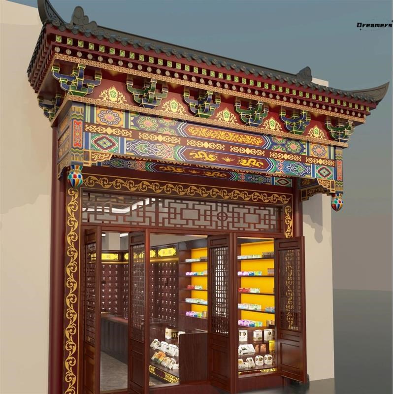 东阳仿古实木屋檐雕刻中式门头门楼装饰复古建筑飞檐翘角斗拱厂家