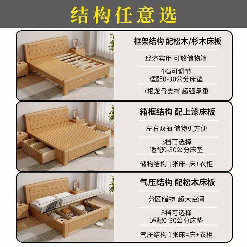 约北米欧榉木实木床1.8现代简小户型1人565#.2米儿童单床主卧双人