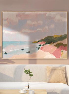 听海北欧景饰画粉色岸客厅沙海发装背景壁画风卧室床头QB202202温