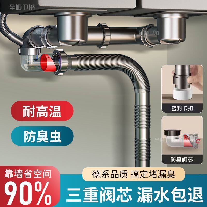 厨房洗菜盆下水管水槽水池防臭全套下水器双盆双槽配件排水管套装