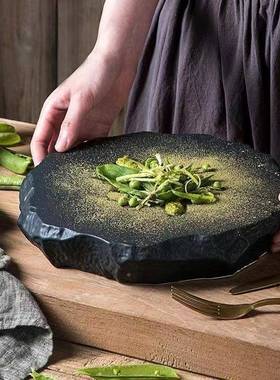 白色异形陶所瓷石盘纹西餐平盘盘菜盘HTW子酒店餐厅饭店托会冷餐