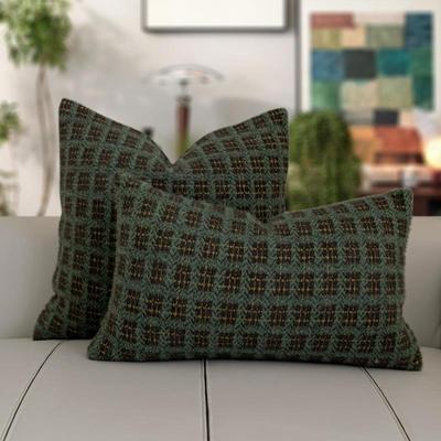 美式复古苔藓绿枕抱GVT沙发腰枕头靠背床纹格靠枕酒店样板间软装