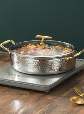 意创加厚30锅4不锈钢干锅海电鲜商用平01111底浅锅锅磁炉火焖锅专